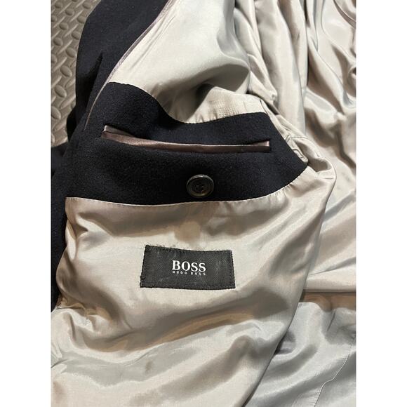 HUGO BOSS Mens Morgan navy Blue Virgin Wool Blend Overcoat Coat Size 42R - Picture 7 of 10